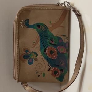 Relic Tan/Khaki Wristlet With Peacock Design